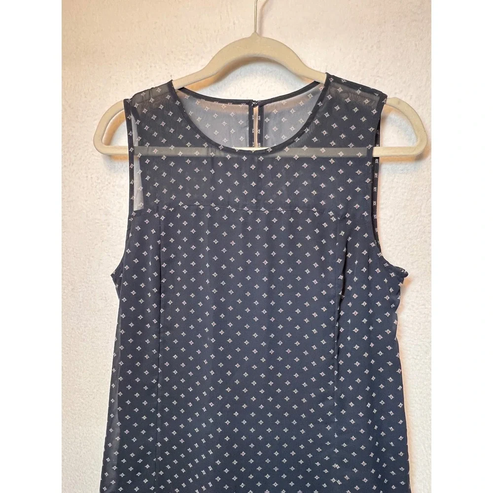 Abercrombie & Fitch Dress Size 10 Blue Sheer Sleeveless Houndstooth‎ Hem